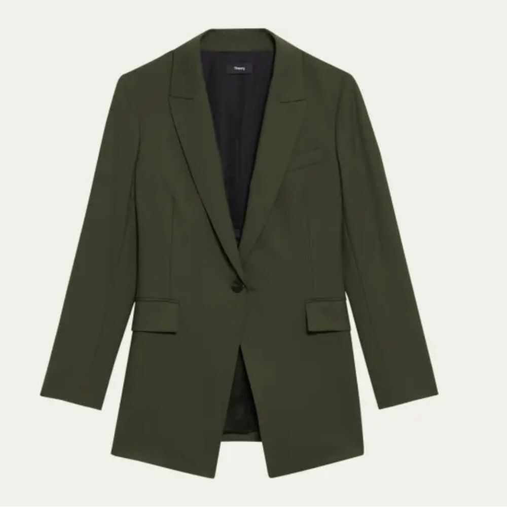 Theory Etiennette Wool Blazer in Dark Olive Size 0
